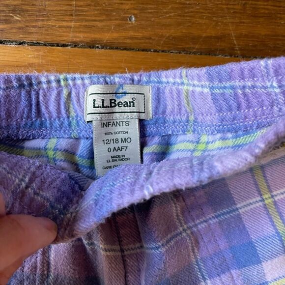 LL Bean 12-18 month set of 2 plaid flannel pajama pants pink and purple - Picture 3 of 4